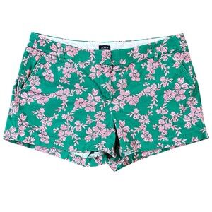 J. CREW green & pink floral 100% cotton mid rise 4” shorts size 16